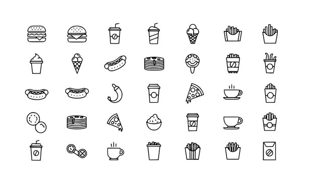 Minimal food icons set geometric burger fries taco restaurant vector eps10