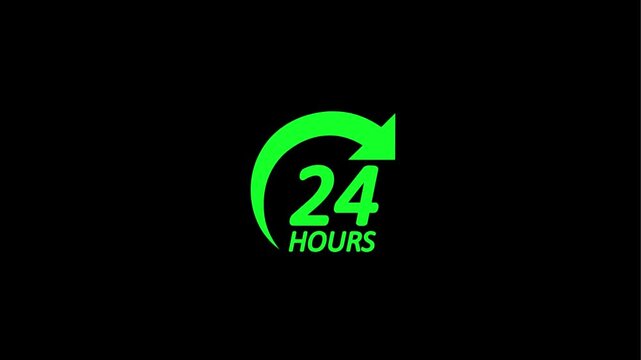 A green background with a black 24 hours logo