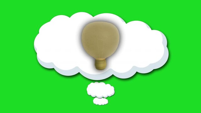 light bulb moment cartoon thought bubble, 4K comic book cartoon style animation element for a brainwave or thought to think of a great brilliant plan flashing illuminated light graphic

