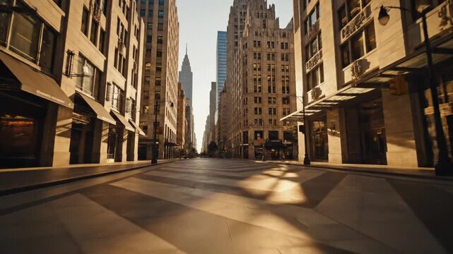 New York City Street Sunrise Empire State Building  Midtown Manhattan Architecture