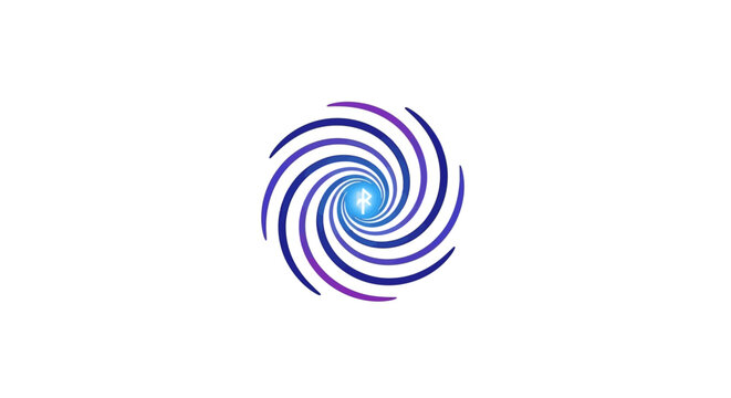 A swirling blue and purple graphic design.