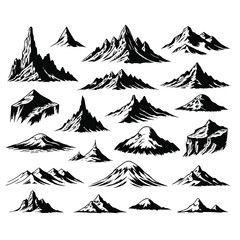 Fototapeta premium Detailed Mountain Scenery Variety Set in Vintage Engraving and Woodcut Style