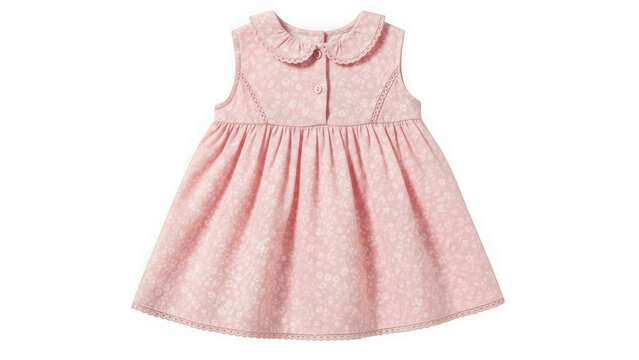 A pink dress with a floral pattern and a Peter Pan collar on transparent background