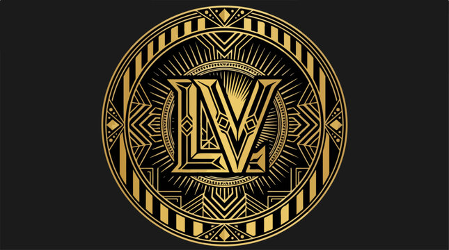 Elegant LV Logo Design with Art Deco Style and Golden Accents.