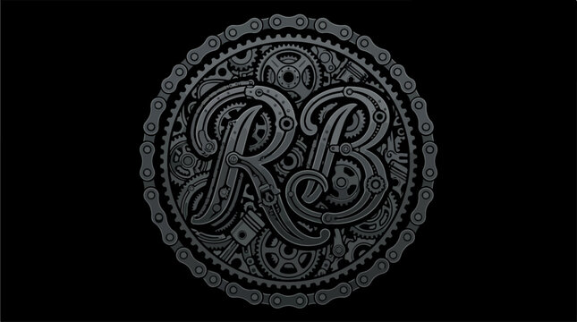 Intricate RB Monogram Design on a Dark Background.