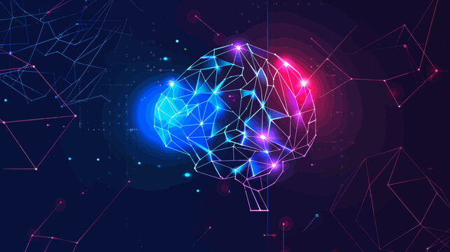 Abstract illustration of a human brain with connecting lines and glowing lights
