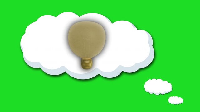 light bulb moment cartoon thought bubble, 4K comic book cartoon style animation element for a brainwave or thought to think of a great brilliant plan graphic