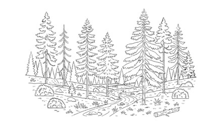 Obraz premium A dense forest of tall pine trees standing closely together in a natural setting isolated on transparent background, Vector