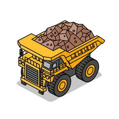 Heavy Duty Yellow Mining Dump Truck Loaded with Rocks. © karina