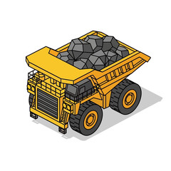 Heavy duty yellow mining dump truck loaded with rocks. © karina