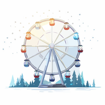 Whimsical Winter Ferris Wheel Illustration Glowing Brightly with Snowfall and Festive Atmosphere