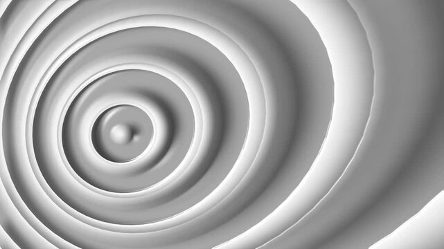 Monochrome concentric paper rings background animation, Smooth concentric paper-like rings forming a monochrome abstract spiral with central bead