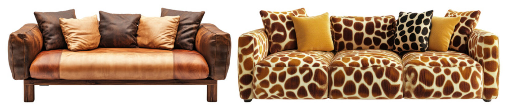 PNG Stylish animal print sofas on transparent background