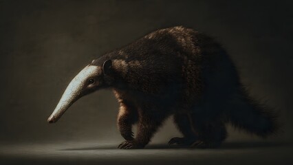 Fototapeta premium Giant Anteater Walking in Dramatic Dark Lighting