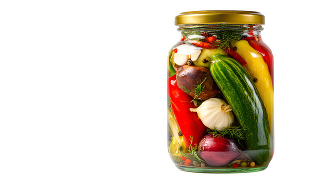 glass jar with marinated vegetables isolated on png 