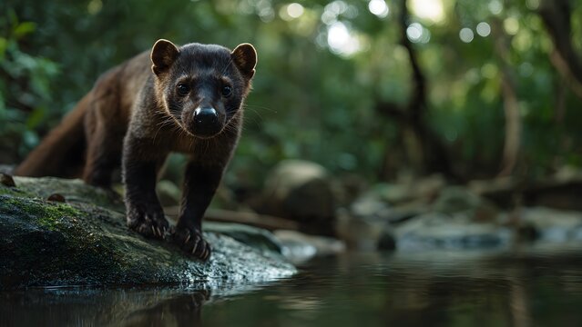 Fossa in Madagascar Forest near Water