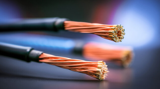 Close-Up of Shiny Copper Wires and Insulated Electrical Cables - Electrical Engineering and Technology Equipment Insight