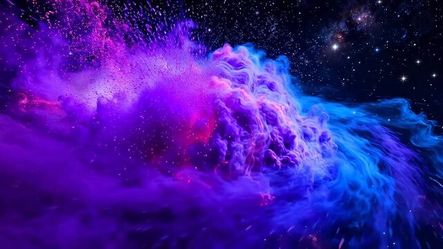 Cosmic nebula with purple pink clouds and starry space background