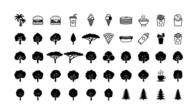 Big tree silhouettes set tropical deciduous and conifer forest trees vector eps10