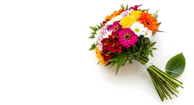 Beautiful bouquet of colorful summer flowers including zinnias, gerbera daisies, and roses