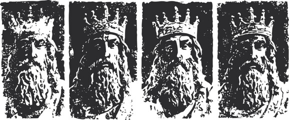Fototapeta premium medieval king stone relief carvings four ancient royal portraits with crowns and beards