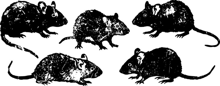 black rats in side and top view set of rodent illustrations showing various positions and perspectives