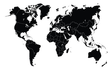 World map graphic silhouette political continents countries borders global international earth planet geography illustration. © Mujahid