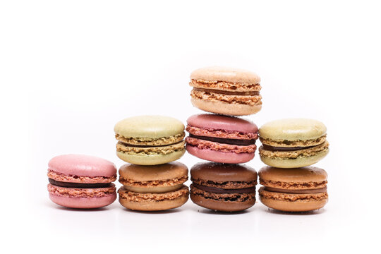 Colored macrons  on white background