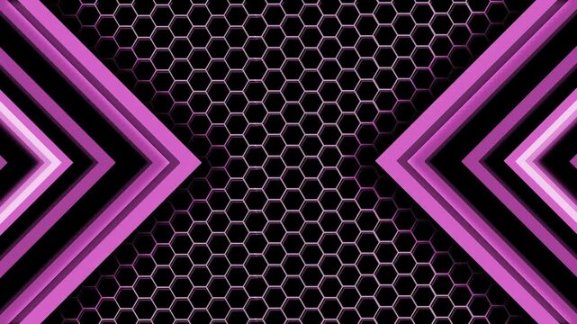 Honeycomb chevron abstract background animation, Dark geometric background with hexagonal honeycomb center and mirrored chevron