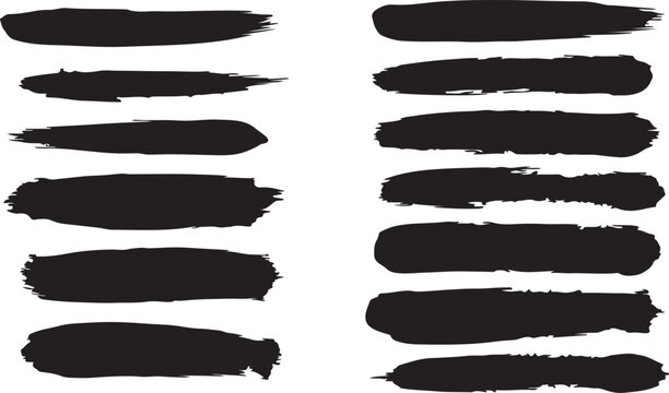 Brush stroke collection diverse black paint swashes on white background