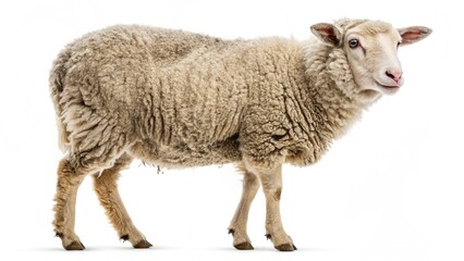 Fototapeta premium Sheep and lambs isolated on white background representing farm livestock and spring meadow scene