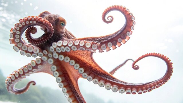 Ancient Eastern fantasy golden octopus in sea beach and market ocean illustration
