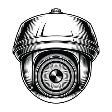 CCTV Security Camera Dome Style Engraving Style Black and White Icon for Surveillance Systems