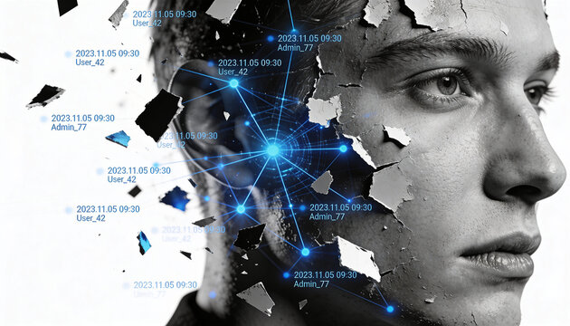 OSINT concepts and digital forensics showcased in a network connection graph and holographic interface
