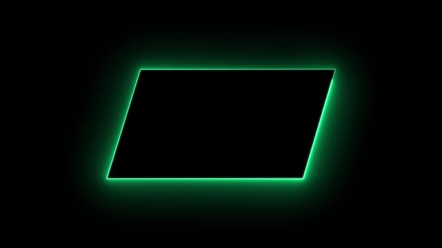 Neon green parallelogram outline with a dark background and a subtle light aura abstract black