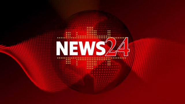 News24 broadcast globe animated, News broadcast background with globe and flowing wave patterns animation