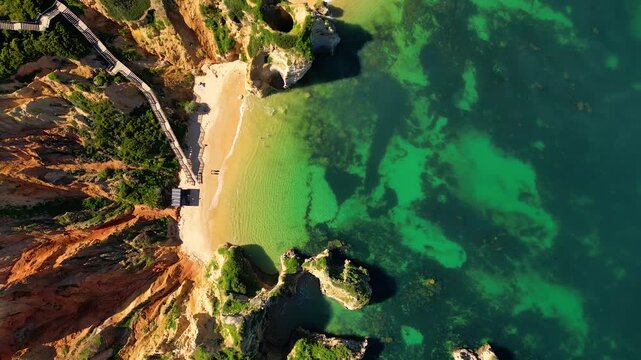 Aerial View on Coastline of Lagos Algarve Portugal, hovering