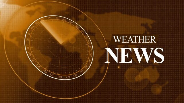 Tv-style weather news graphic with radar overlay and world map background animation