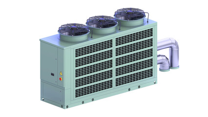 Fototapeta premium Chiller AHU System - Air Conditioner. front view slightly from the side and slightly from above. 3D rendering isolated on white background. Ideal for professionals, educational, engineering design
