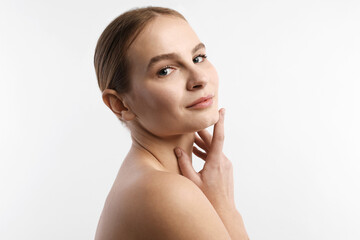 Naklejka premium Portrait of beautiful woman on white background