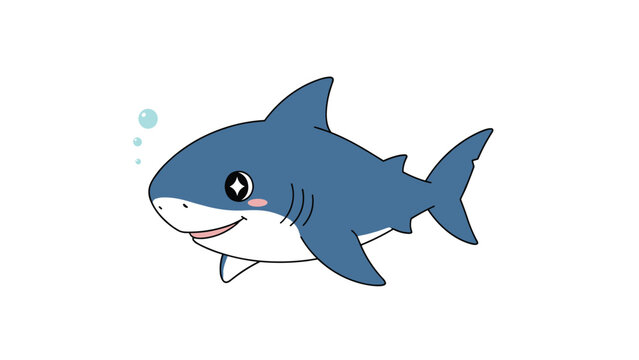 Adorable cartoon shark character with large sparkling eyes and tiny bubbles, perfect for nursery decorations and children's sea themes.