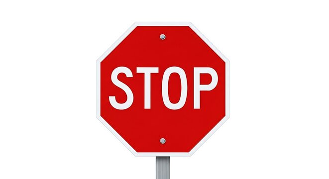 A red octagonal stop sign isolated on white background