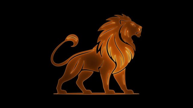 Golden lion silhouette with glowing edges on black background animal