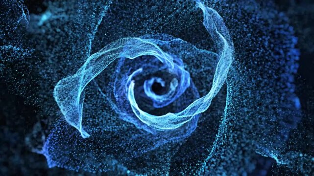 Glowing blue rose in the dark.