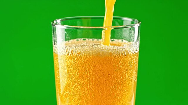 Fresh Orange Juice Pouring into Glass on Green Screen 4K Seamless Loop Beverage Animation