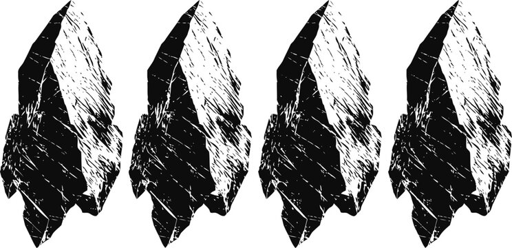black arrowhead silhouettes set ancient stone tool shapes prehistoric weapon artifacts tribal engraving design