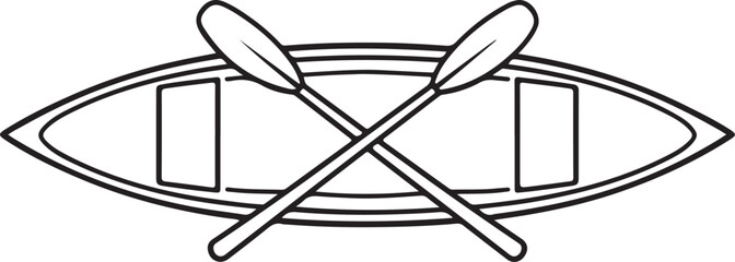 Minimal outline illustration of canoe with crossed paddles viewed from above representing water transport adventure boating and outdoor recreation concept © mahirbaba