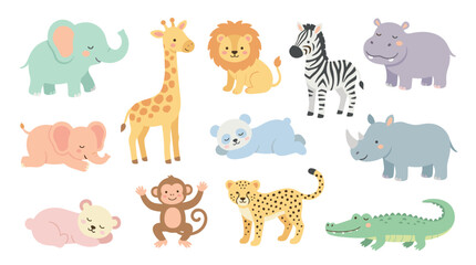 Obraz premium Colorful cartoon wild animals.