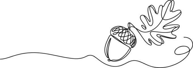Naklejka premium Continuous one line art of a falling acorn with swirling leaves one line drawing vector illustration