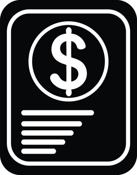 Financial document icon featuring dollar sign symbol within circle on black rectangular frame